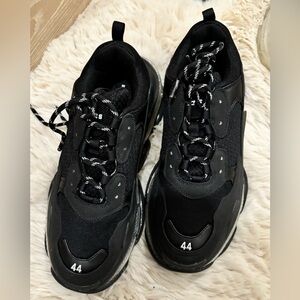 Black Triple S-Inspired Chunky Lace-Up Sneakers